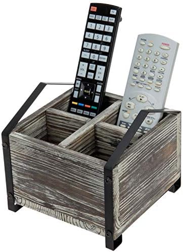 Mygift Rustic Sarked Cold Lood Remote Contlors држач за маса, организатор за медиуми за дневна соба Кади со 4 прегради, црна метална