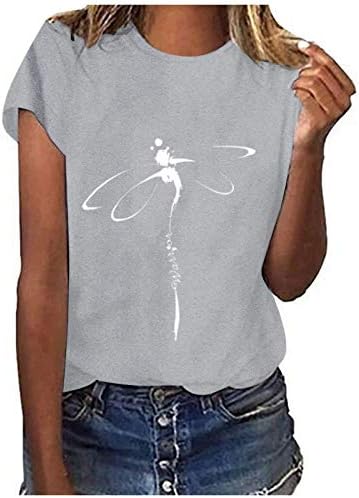 Графичка маица за жени кратки ракави со тркалезна кошула на вратот опуштена вклопена туника соодветна летна пролетна врвови за дишење
