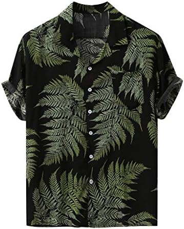 Машка обична хавајска кошула летна тропска плажа боречки кошули со кратки ракави ретро плажа цветно копче надолу кошула
