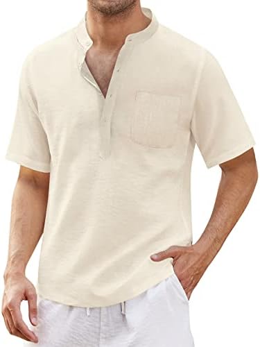 Машка постелнина за машка постелнина Хенли Хенли кошули со кратки ракави хипи необични летни маици со летен одмор на летен одмор со