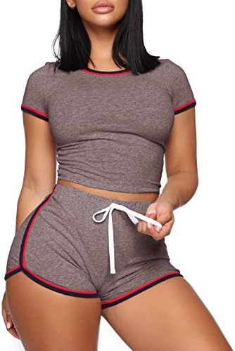 Wiholl женски обични 2 парчиња облека со кратки ракави поставува летни секси активни тренерки