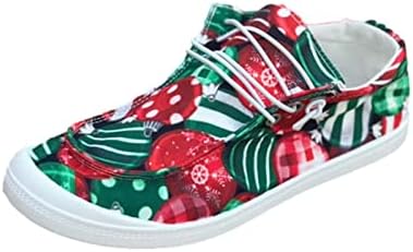 Божиќните жени се лизгаат на патики класични чевли со ниско ниво на платно каузална удобност лесни станови за одење, чипка на лекари