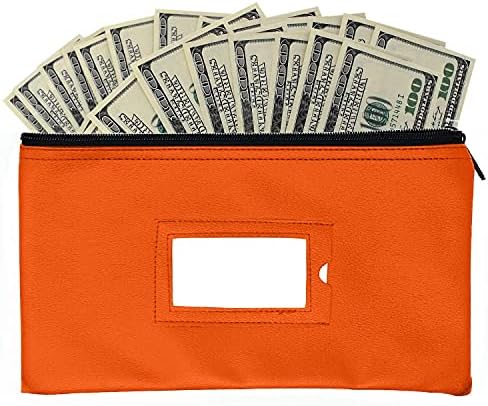 Пари Банка Депозит Торба Со Патент | Зелена, Портокалова | 11х6 инчен | Трајни Пари Кожа Пари Паричник Проверете Паричник Торбичка за Мажи