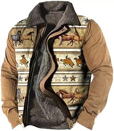 Јакна за западна Ацтек Машка од Цасаикс, етничка графичка јакна за печатење тенок обичен поштенски јакна со долг ракав