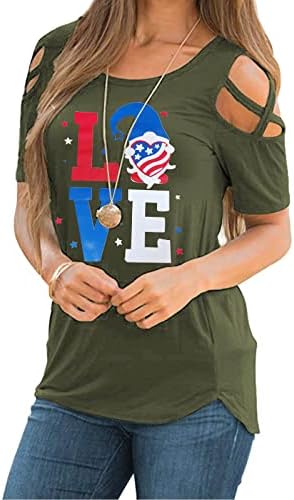 Патриотски кошули за жени во САД знаме летен краток ракав О вратот маички ленти starsвезди лабава вклопена обична забава блуза врв