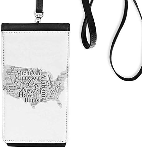 Америка САД мапата Град ВордКод Телефон паричник чанта виси мобилна торбичка црн џеб