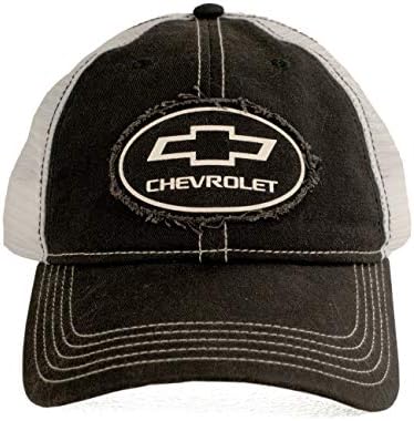 Tee luv Chevy Bow Tie Logo Patch Hat | Гроздобер капа за камионџии | Лиценциран дизајн на Chevrolet, црна, бела боја
