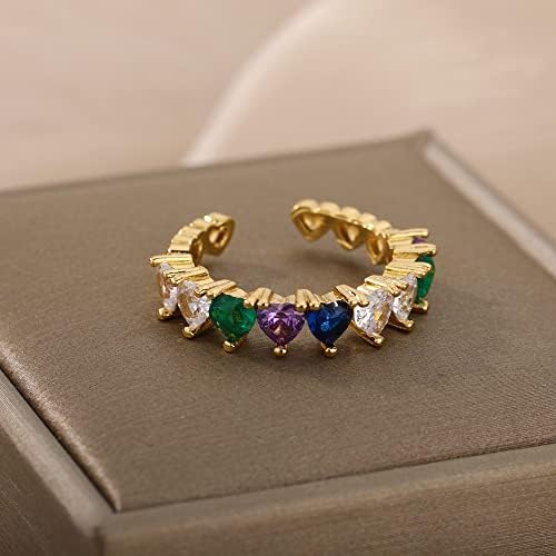 Loyjoy Love Heart Zircon Gold Wedding Rings For Women Teens Vintage Punk Heart Open Rings 2022 Trend Trend Jewelry - JZ2746G - Отворено