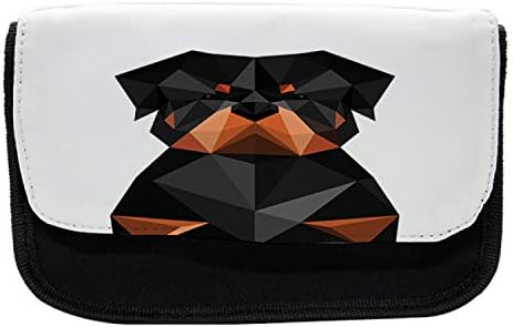Зачудувачки куќиште на молив Ротвејлер, фрактално кученце за животни, торба со молив со ткаенини со двоен патент, 8,5 x 5,5, црна