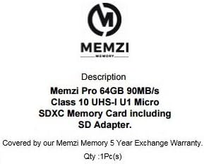 MEMZI PRO 64gb Класа 10 90MB/s Микро SDXC Мемориска Картичка Со SD Адаптер За VICTURE AC800 Или Змеј Допир Визија 3 Спортски Акциони