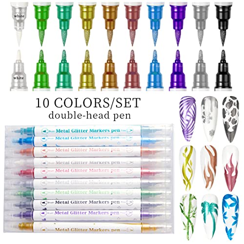 Нокти уметноста метална сликарство пенкало боја двојна глава кука линија за сликање цветни пенкала маникир DIY мулти -функција