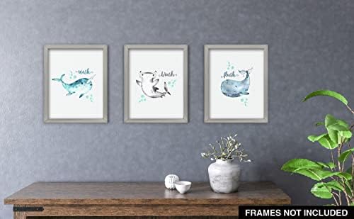 Конфети лисица Деца за бања wallидна уметност декор - 8x10 Нераспорен сет од 3 отпечатоци - морски животни Долфин ајкула Кит