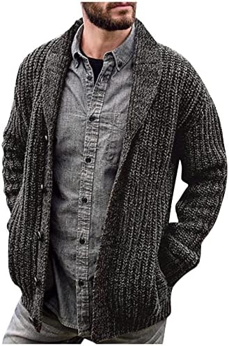 Јакни за мажи Кардиган Европа и Америка цврста боја со долга ракав тенок плетен џемпер -палто јакни