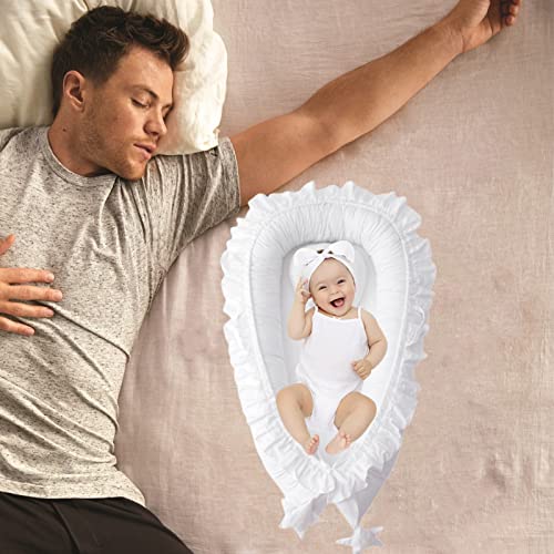 Бебешкиот патник за бебе 0-12м, Vohunt Бебе гнездо памучно косење за бебе во кревет со рачка, просторот за прилагодување на големината