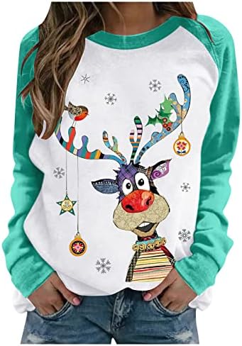 Божиќни Кошули Женска Мода Секојдневен Печатење Со Долги Ракави Пуловер Со Тркалезен Врат Дуксери Топ Блуза