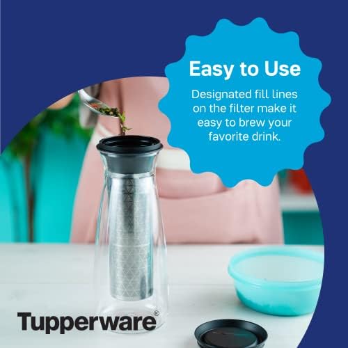 Tupperware Brand Carafe Carafe - контејнер за кафе и чај со корица - вклучува мрежа за пијалаци - лесен за чистење и одвод - БПА бесплатно
