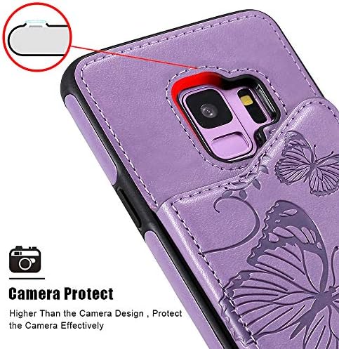 Samsung Galaxy S9 Случај Паричник Со Картичка Носителите, Kudex Тенок Врежана Пеперутка Цвет Фолио Флип Кожа Заштитни Магнетни Паричник Случај