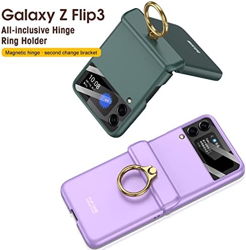CQUUKOI За Z Flip 3, Samsung Galaxy Z Flip 3 2021 Случај Со Прстен Стојат Магнетна Шарка Ултра-Тенки Хард Компјутер Назад Капак Камера Леќа