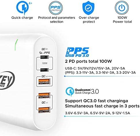 USB C полнач, 100W 5-порта за испорака на електрична енергија Брза станица за полнач со брз полнач со двојни типови C за MacBook Pro/Air, iPad