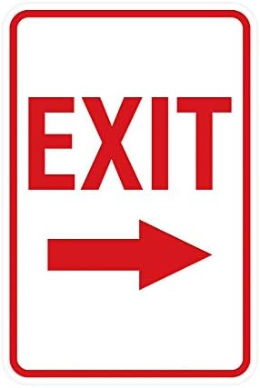 Знаци Bylita Portreate Round Exit излез десно знак на стрелка со лепила, монтирање на која било површина, отпорна на временски услови, затворено/надворешно
