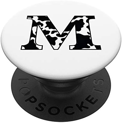 Крава печати естетска црно -бела почетна буква m popsockets popgrip: заменлива зафат за телефони и таблети