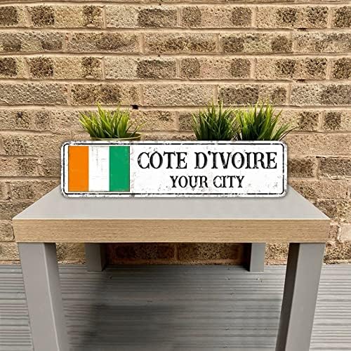 Стрит знак на Слоновата Коска, Персонализиран вашиот град рустикален патриотски метални знаци Cote d'ivoire роден град за домашен