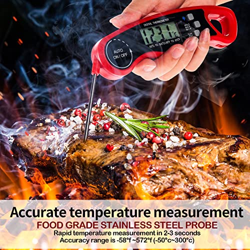 Ксухал 3 Еез Термометар За Инстант Читање Месо Водоотпорен Прецизен Дигитален Термометар За Храна Термометар За Готвење На Црвена