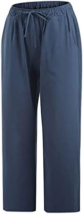Енху обични панталони за дами есен лето постелнина лабава вклопена капри плетиран одблесок со широки нозе панталони тинејџерска облека облека GP