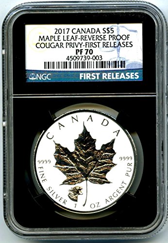 2017 Канада монета канадска сребрена јавор од лисја Обратна доказ за завиткување на кугарска приватност Првите изданија 5 $ PF70 NGC