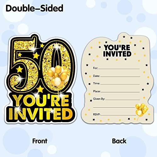 Pв 15 Пакет Злато И Црно 50-Ти Роденден Во Облик На Пополнување На Покани Картички Со Коверти За Возрасни, Смешни Роденден Годишнината