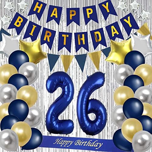 Коралијају 26-Ти Роденден Украси-Тегет Среќен Роденден Банер И Појас, Број 26 Балони Од Фолија, Метални Балони Од Латекс , Завеси