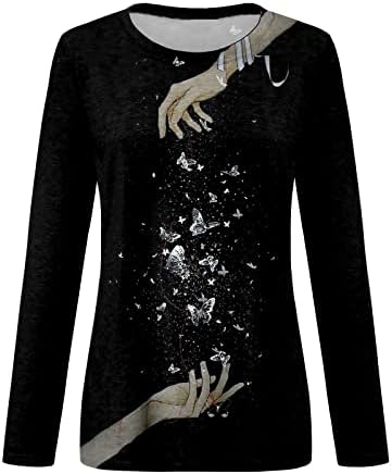 Грда Божиќна 3/4 маичка за ракави за жени обичен екипаж за џемпери Мери Божиќ три четвртина ракав пуловер