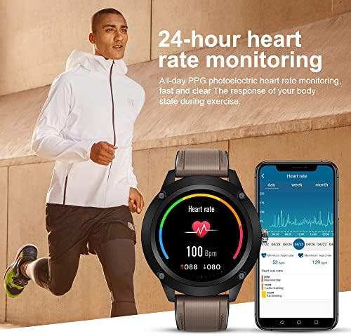 Паметен часовник за мажи, фитнес тракер со 24ч монитор на отчукувањата на срцето, целосен екран на екран на допир Фитнес тракер со водоотпорен