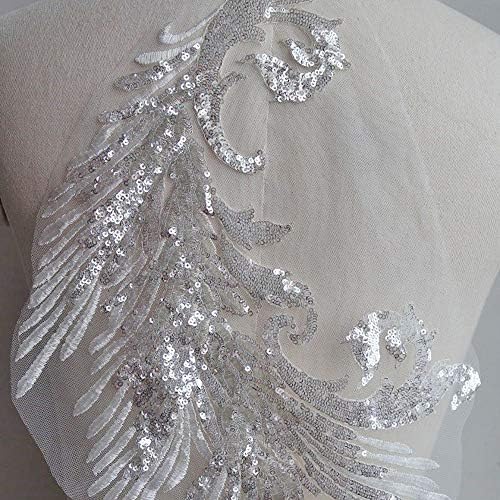 Spakling Fuchsia Sequired Applique Mirror Pare Ангел крилјата чипка аплика за лепенка за забавен фустан