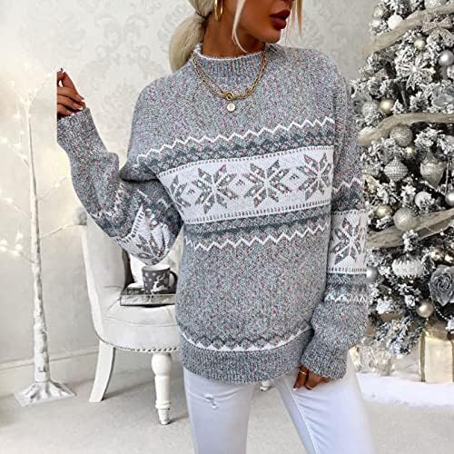 Грд божиќен џемпер за жени Симпатична екипа на Дедо Мраз плетен пулвер, случајни смешни Божиќни долги ракави плетени врвови