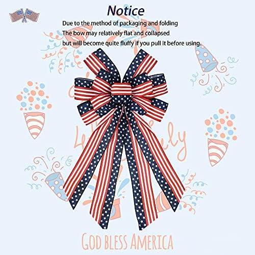 Голем патриотски лак венец 4 -ти јули Декор Американски лак за знаме за затворено црвено на отворено со сини starsвезди, кои