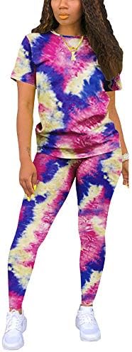 Bsccoyzенски женски 2 парчиња облеки со цврста боја, обични маици со кратки ракави, каросерии, долги панталони, џогери