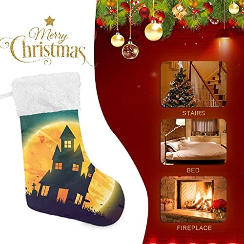 Среќна Ноќта на вештерките Ноќта замок полна месечина лилјак Божиќни чорапки Големи Божиќни чорапи за камин елка скалила шини што висат