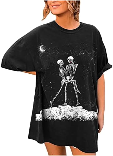 Преголеми маички за женски графички гроздобер - кошули за Ноќта на вештерките за жени скелети маички кратки ракави лабави врвови