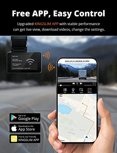 Кингслим Д4 4К Двојна Цртичка Камера Со Вграден WIFI GPS, Преден 4K/2.5 K Заден 1080p Двојна Цртичка Камера за Автомобили, 3 IPS Екран на Допир