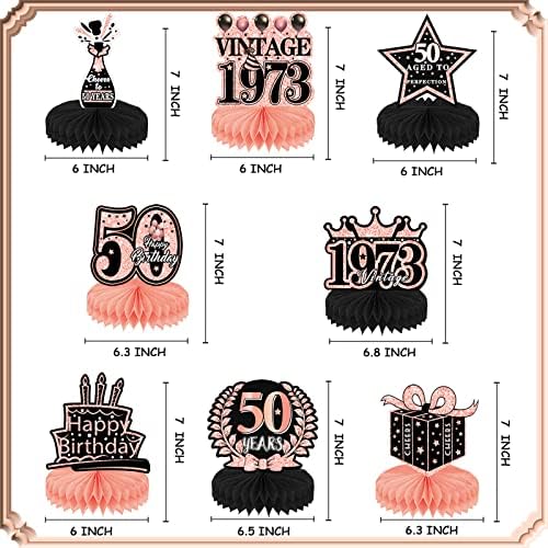 8 парчиња Розово Злато 50-Ти Роденденски Украси За Жени, Среќни 50-Годишни Украси За Роденденска Трпеза Централни Парчиња Саќе, Гроздобер