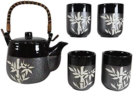 Ebros црна и јаглен јапонски среќен бамбус порцелан чај тенџере 20oz и чаши поставени се служат 4 гости со бамбус дрвена рачка и метални цедилка дома украс zen декоративн?
