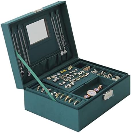 Кутија за складирање на накит Htawi Velvet Retro Green Stylish Голем капацитет Watch Watch Watch Rings Rings Case Gift Case 1 парчиња