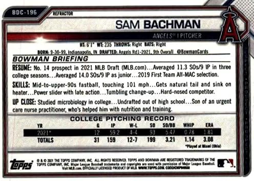 2021 Bowman Chrome Draft Refaftor BDC-196 SAM Bachman RC RC Dookie Los Angeles Angels MLB Baseball Trading Card