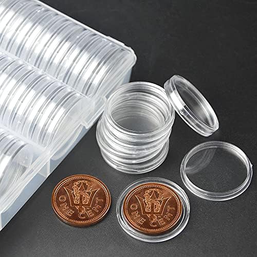 WMYCONGCONG 100PCS 27.1 mm Држач За Монети Контејнер За Складирање Монети Со Пластична Кутија За Складирање Проѕирна Тркалезна Пластична