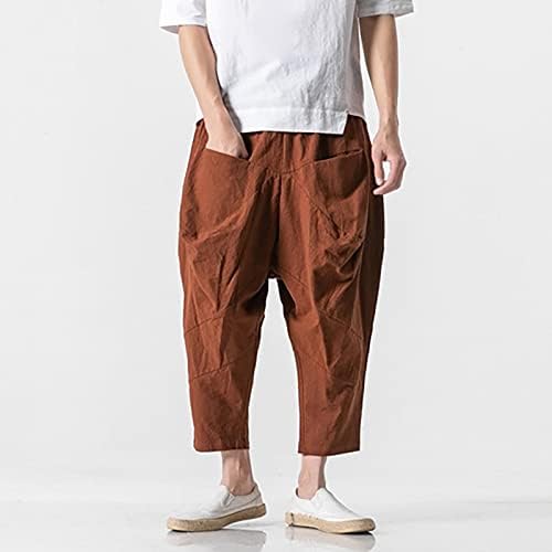 Панталони за мажи, машка тенок памук од девет четвртини панталони летни обични панталони за дишење машки панталони за дишење