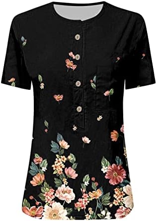 Кошули за фустани на Nokmopo женски случајни модни памучни постелнини печатени кратки ракави кошула женски летни врвови
