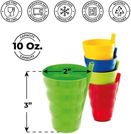Пласкиди Детски Чаши Со Вградена Слама-Сет од 8 Чаши за Пиење мали деца со Сламки 10 Унца-Деца Голтка-А-Чаша Машина За Миење Садови