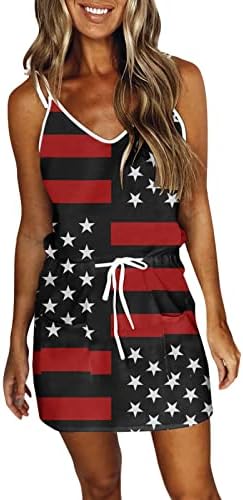 Лмдудан Денот На Независноста Фустани Жени Американско Знаме Печатени Ракави Ками Мини Фустан 2023 4 јули Патриотски Краток Фустан