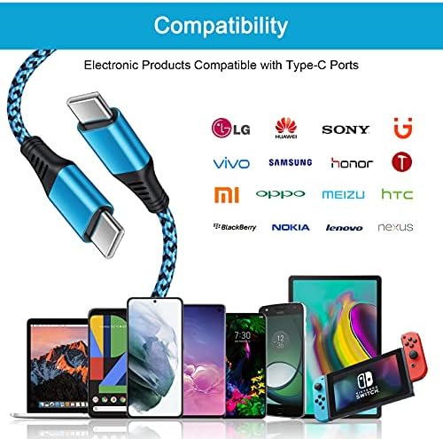 USB C до C кабел Тип Ц Брзо полнење кабел PD 3Pack компатибилен за MacBook Air iPad Pro 2020 iPad Air 4 -та генерација, Samsung Galaxy S22/S21/S23